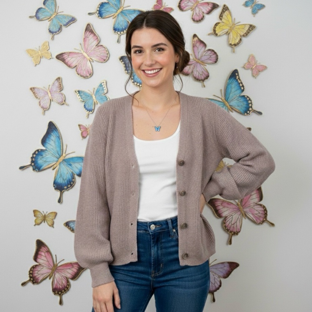 Joie Taupe Cardigan Chenille Sweater